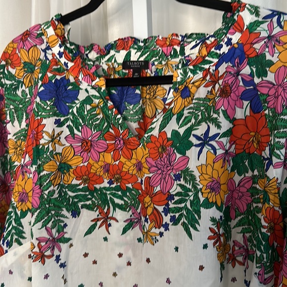 Talbots Plus 2x Top Floral Smocked Cuff V Neck Blouse Ivory Multi womens - Picture 5 of 8